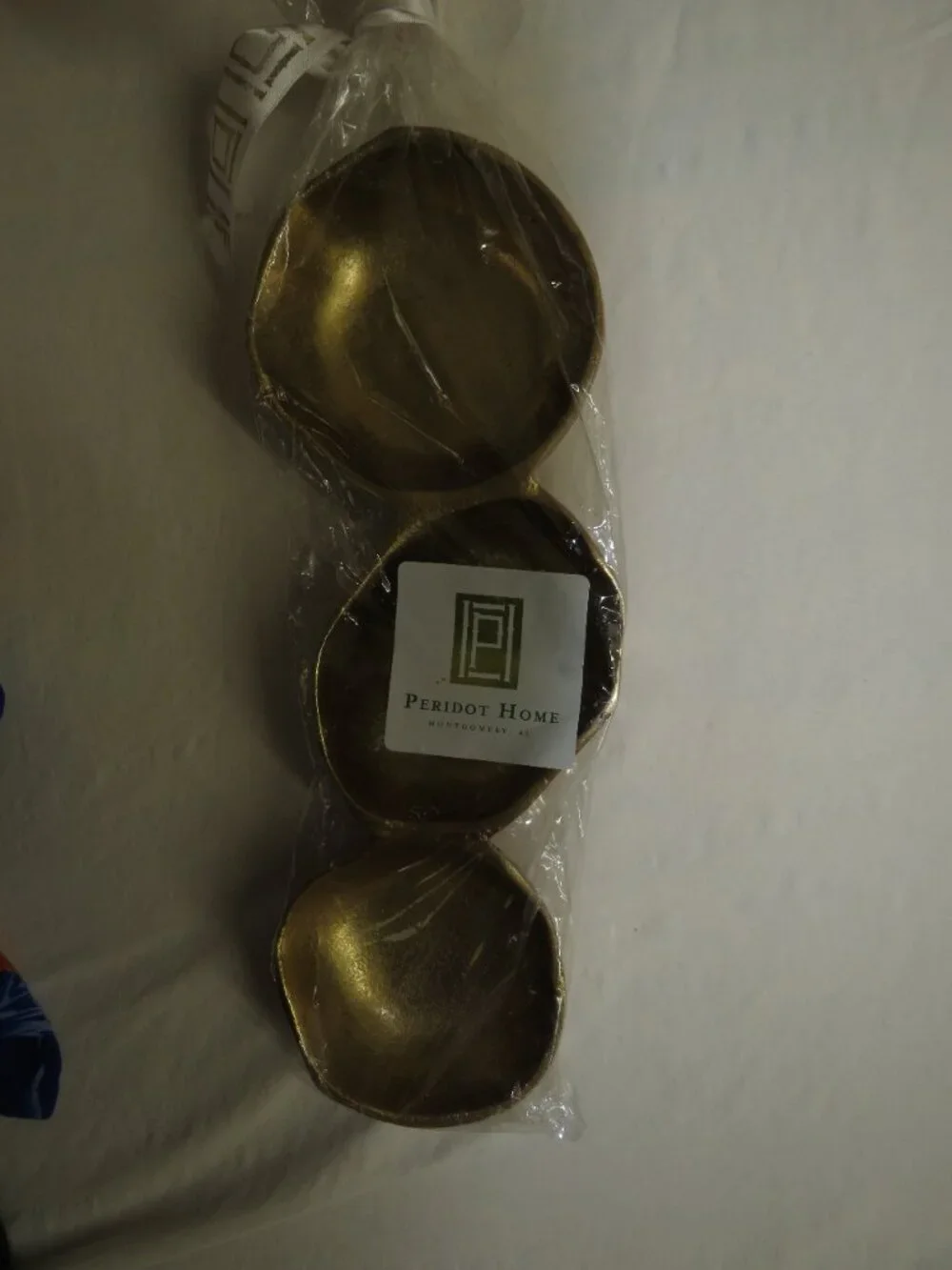 Connected Hammered Brass Bowl Trio | Linked Decorative Dish Set | Boho Modern
